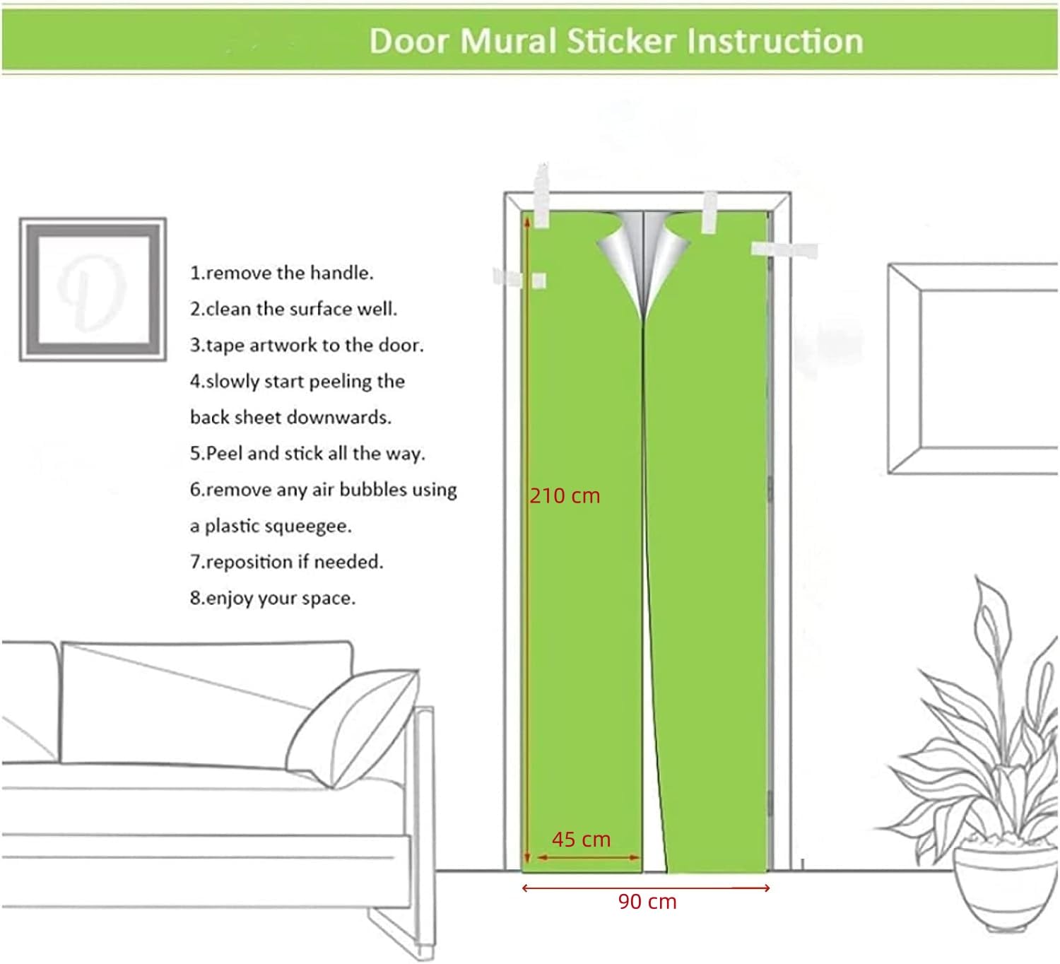 YZHY Sticker De Porte Trompe L'oeil Moderne Art Vue Mer Créative,PVC Auto- Adhésifs Amovible Papier Peint Porte Poster Pour Décoration Entree Décor Cuisine Chambre Salle De Bain Mur