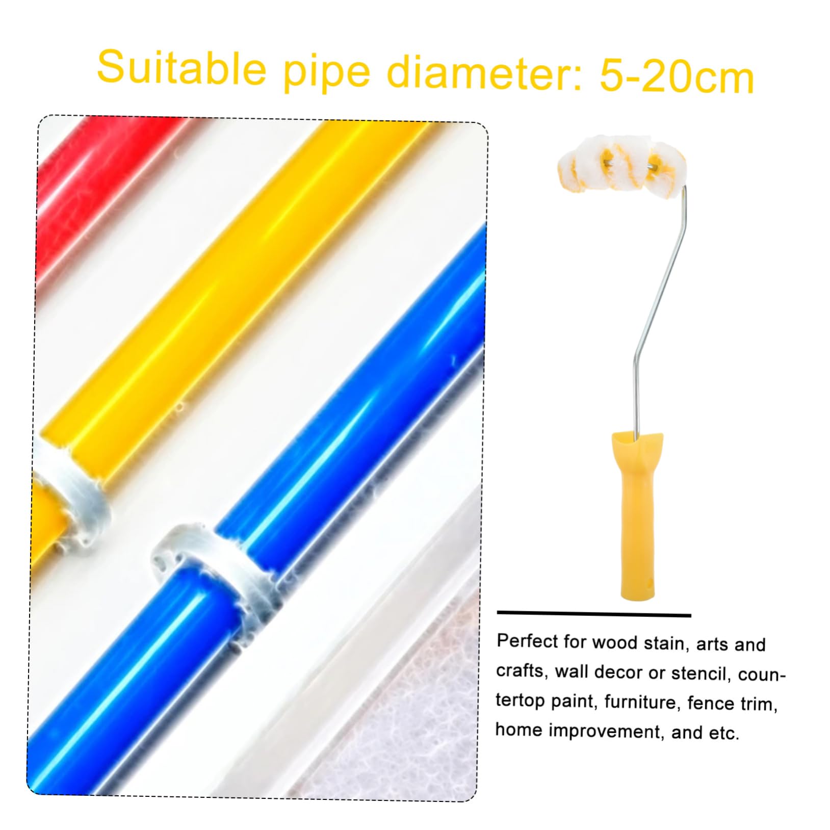 Uonlytech 10 Stück 4 Gebogene Kanalbürste Schaumstoffrollen Malen Schaumrolle Mit Hoher Dichte Pfeifenmaler Schaumrollenfarbe Rohr Farbroller-kit Schwammwalzen Zum Streichen Yellow Eisen