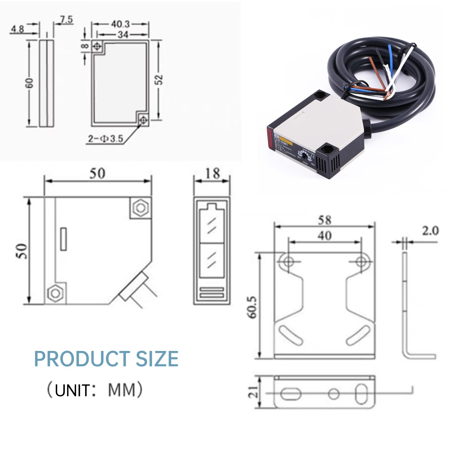 Keenso Photoelectric Switch, E3JK-R4M1 Reflection Photoelectric