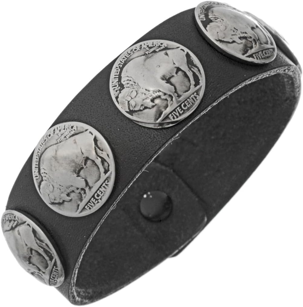 Alltribes Native American Buffalo Nickel Leather Cuff Unisex Vintage Coins Bracelet 0298