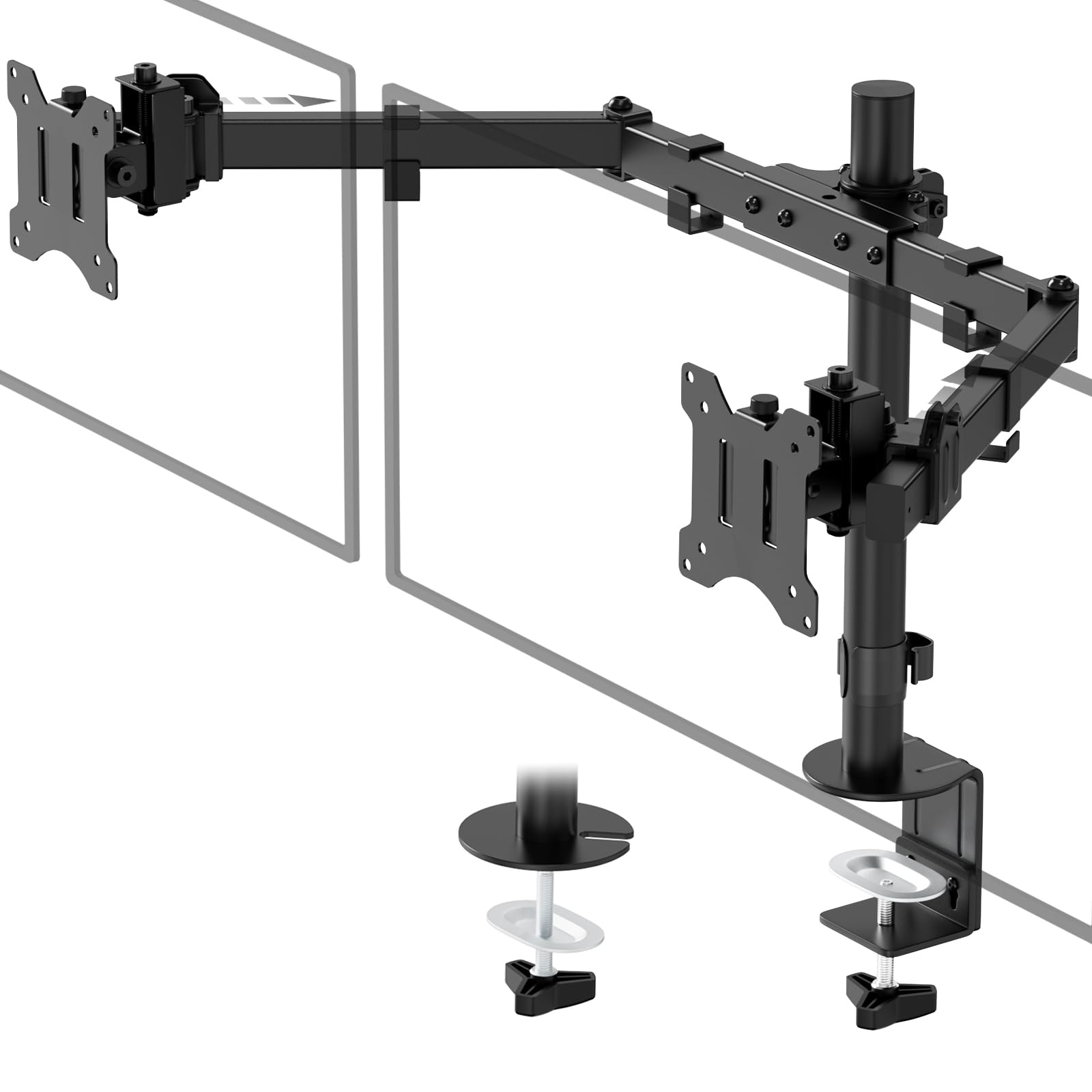 PUTORSEN 24~38 Zoll Monitor Halterung 2 Monitore, Adjustable VESA Slide Bildschirmhalterung 2 Monitore, 9kg pro Arm, VESA 75/100 mm