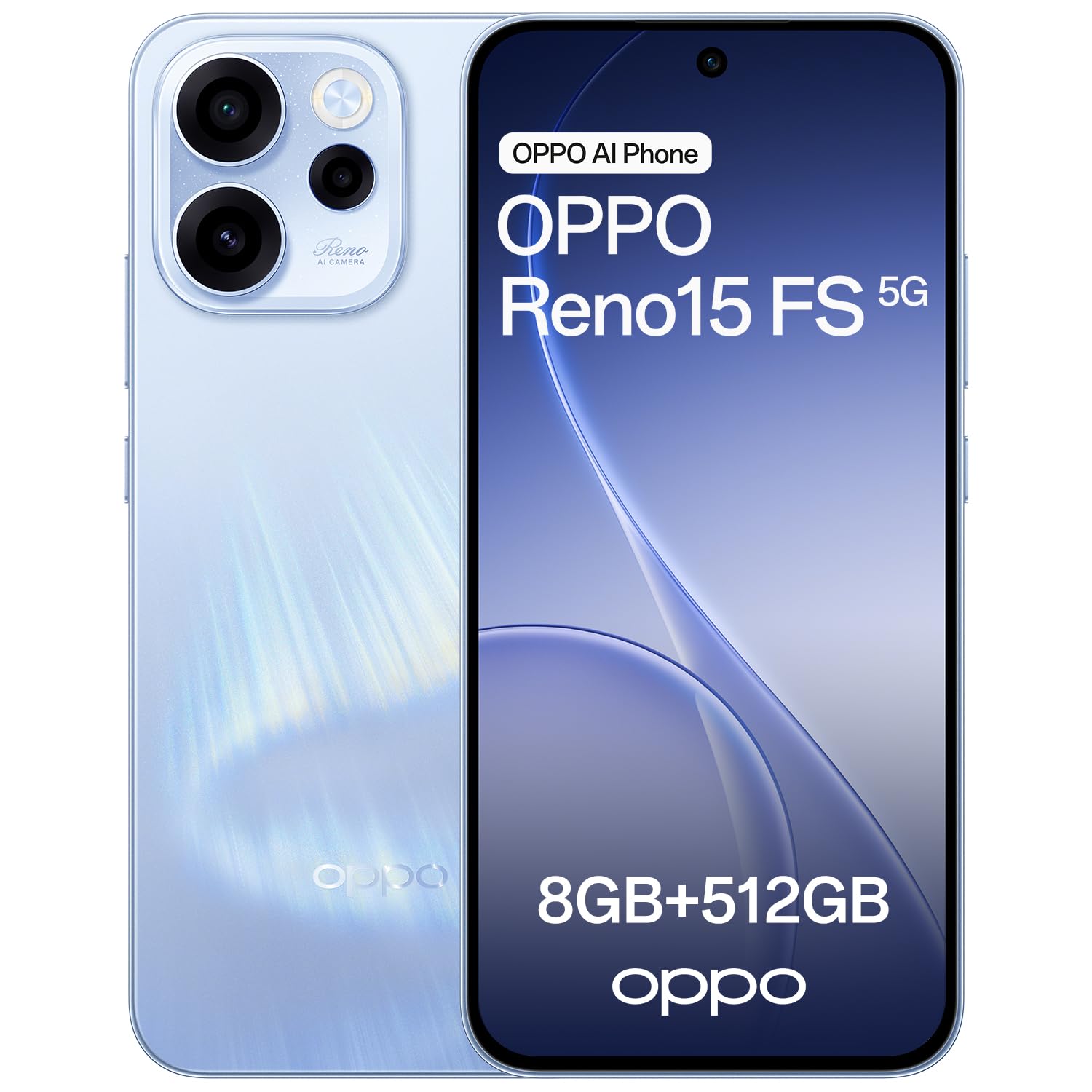 OPPO Reno15 FS 5G Smartphone Android, 8+512GB, Display 6.57" 120Hz, Fotocamera Grandangolare 50MP FOV 100°, AI Portrait Glow, Batteria 6500mAh, IP69, Ricarica flash 80W SUPERVOOC, Aurora Blue