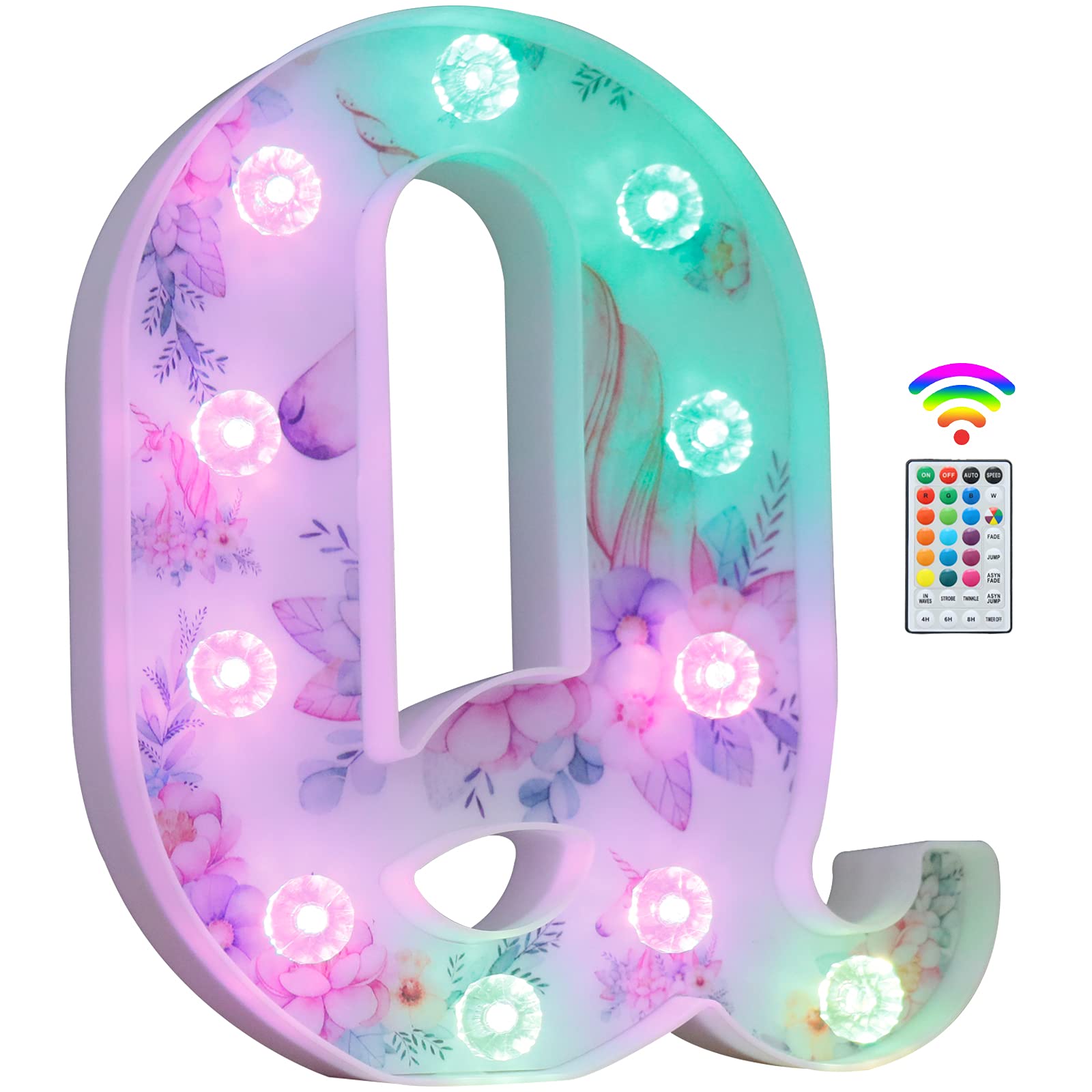 Letra Luminosa LED Con Unicornio - 18 Colores, Control Remoto, Temporizador, Decoración Para Habitación