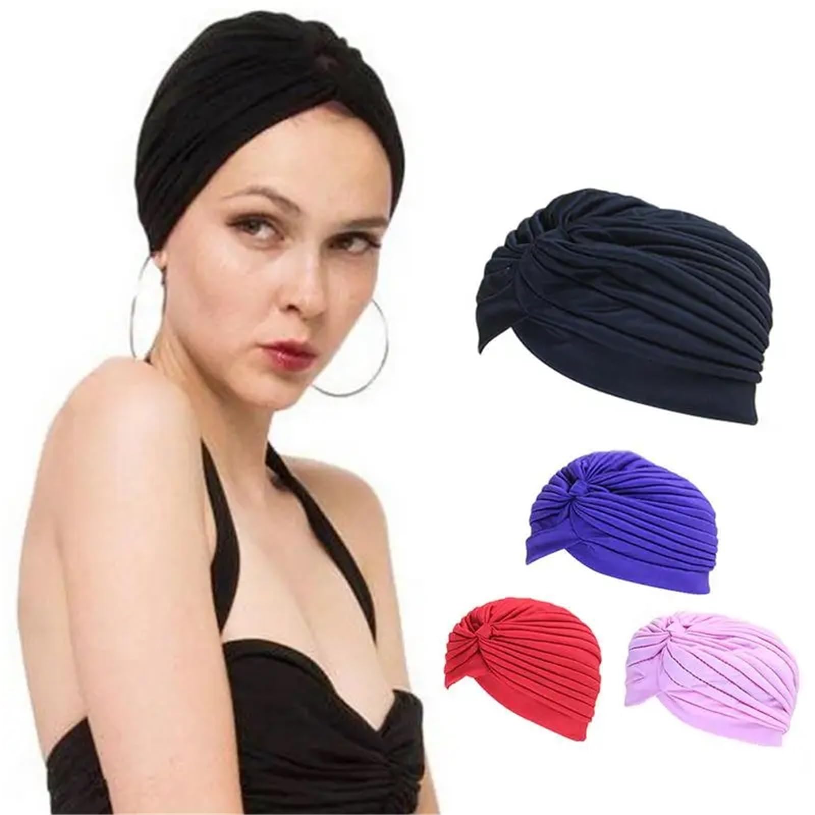 2 Stück Badekappe, atmungsaktiv, Badekappe, elastisch, Nylon, Turban, Pool, Badehüte, elastisch