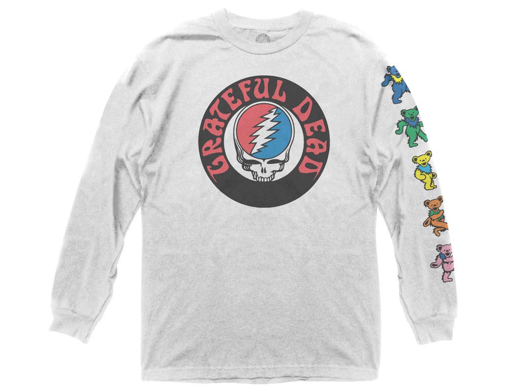Ripple Junction Grateful Dead Adult Unisex Logo with Bears Sleeve Hit Heavy Weight 100% Cotton Long Sleeve Crew T-Shirt