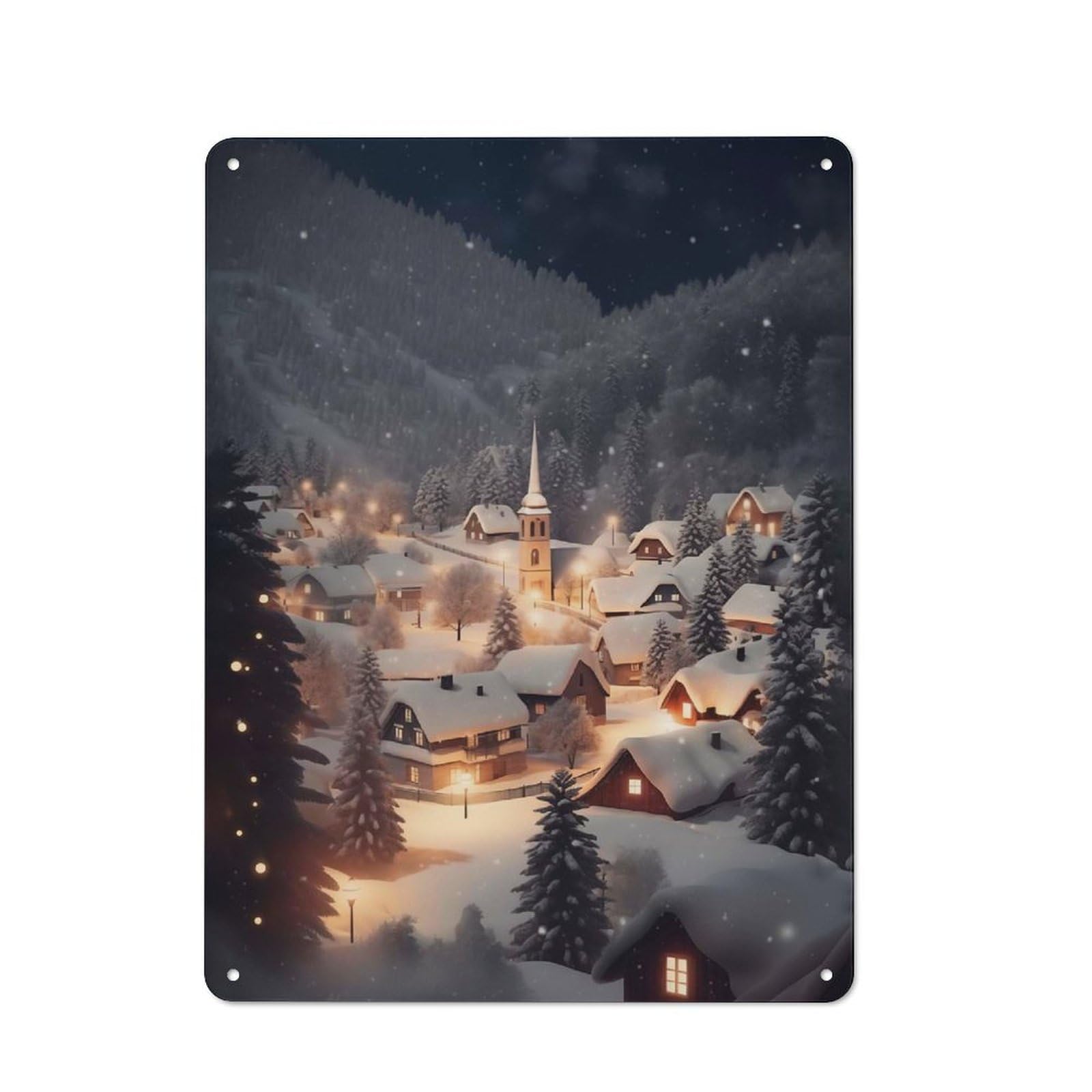 Junmoney Winter Landscape Village Printed Metal Sign 40X30cm For Café Or Restaurant, New-Space Wall Decor For Café Owners And Decorators