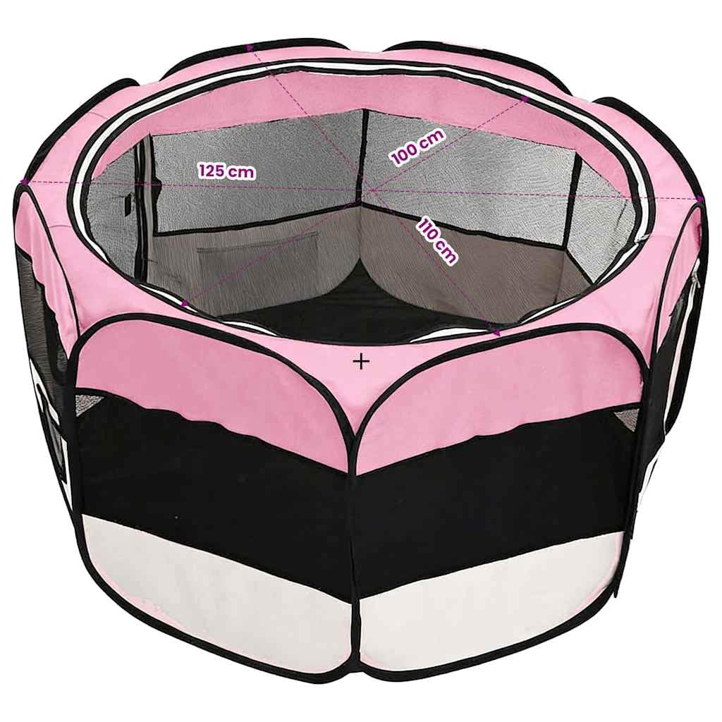 vidaXL Box per Cani Pieghevole con Borsa Trasporto Rosa 125x125x61 cm Recinto