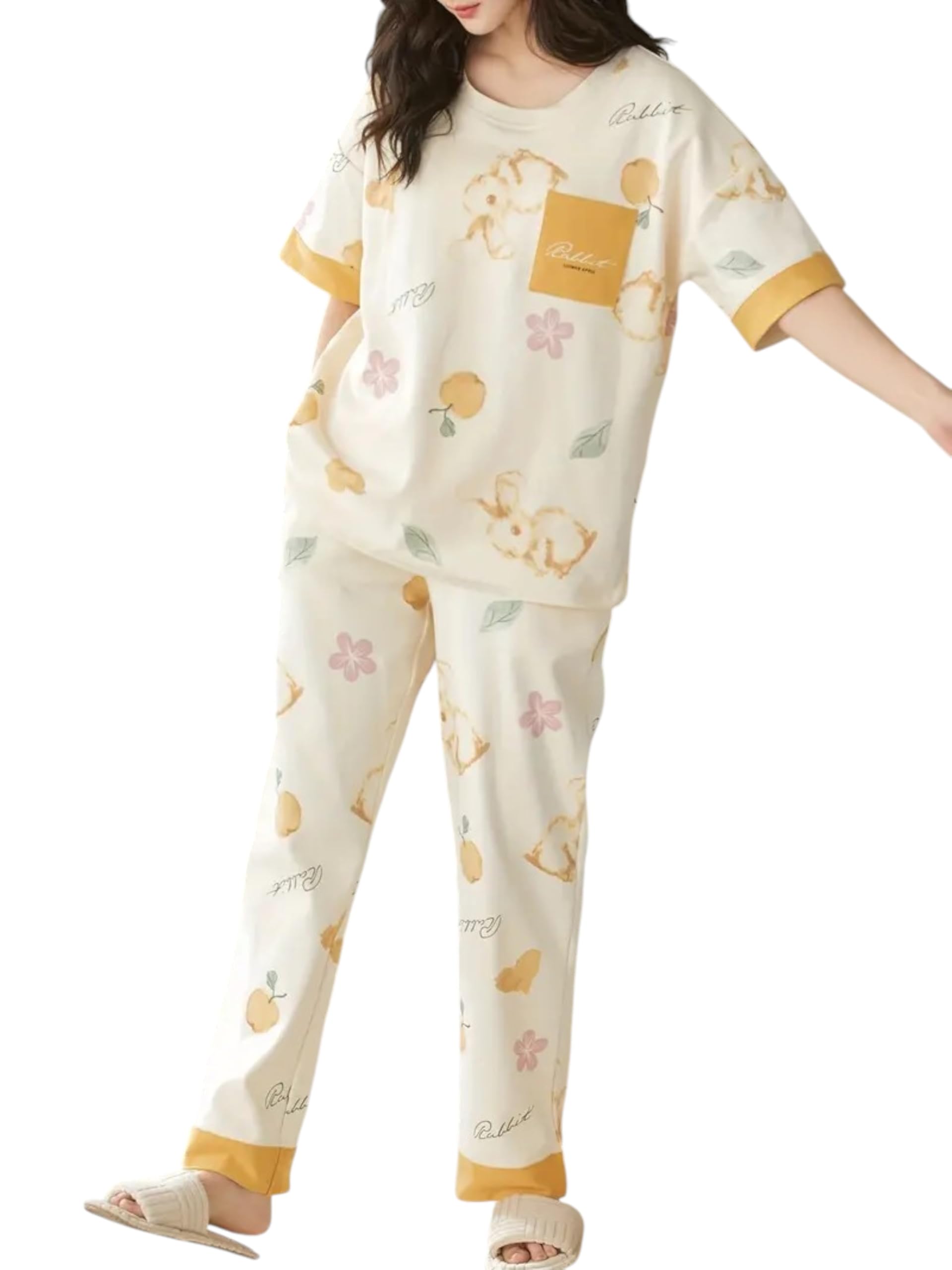 glasgo Women’s Cotton Pajama Set with Top & Pants|| Korean Night Wear|| Loose Fit Home Wear || Lightweight Printed Set || Soft & Comfy Sleepwear for Girls & Women || LNS-4-$-picture-53