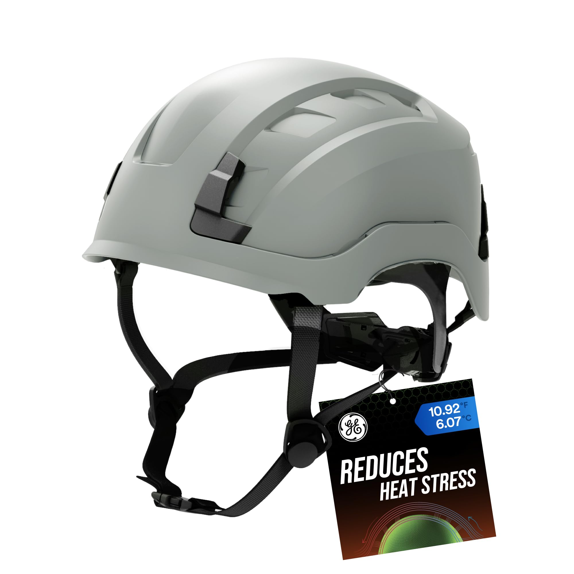 GE Safety Helmet, Impact Absorbing Tech, Adjustable Ratchet, ANSI Type 1, Memory Foam Padding, Hard Hats Protection, Chin Strap, Class C (Vented) &
