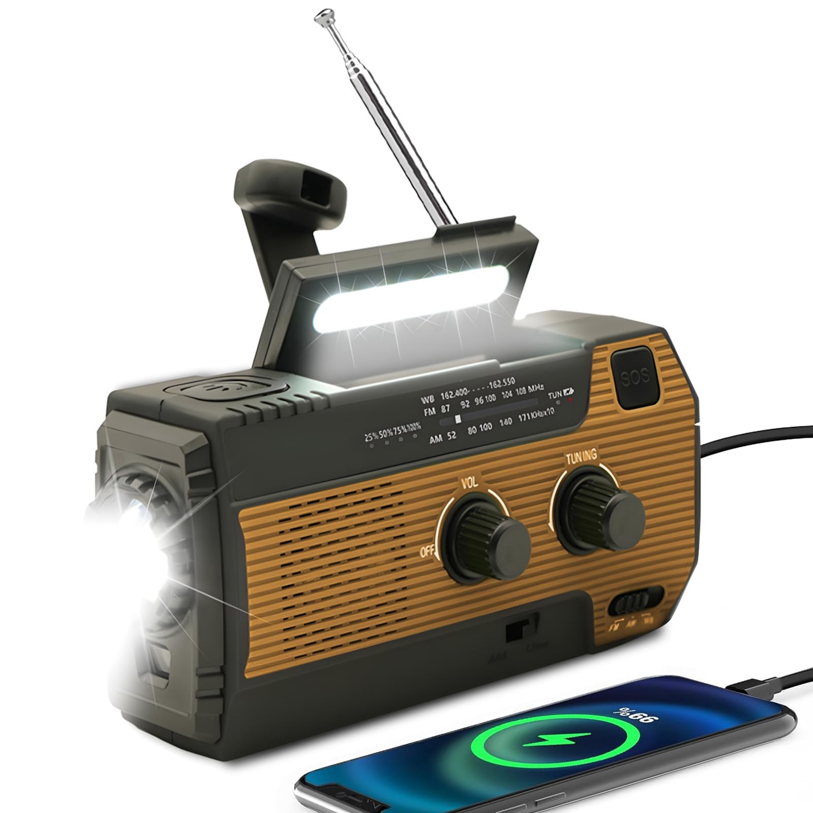 Wind Up Solar Radio,SOLARBABY Emergency Radio,Self-Powered Crank Radio with LED Torch,SOS Alarm, AM/FM Weather Radio with 4000 mAh Battery for Emergency Charging from Smartphone(Orange)