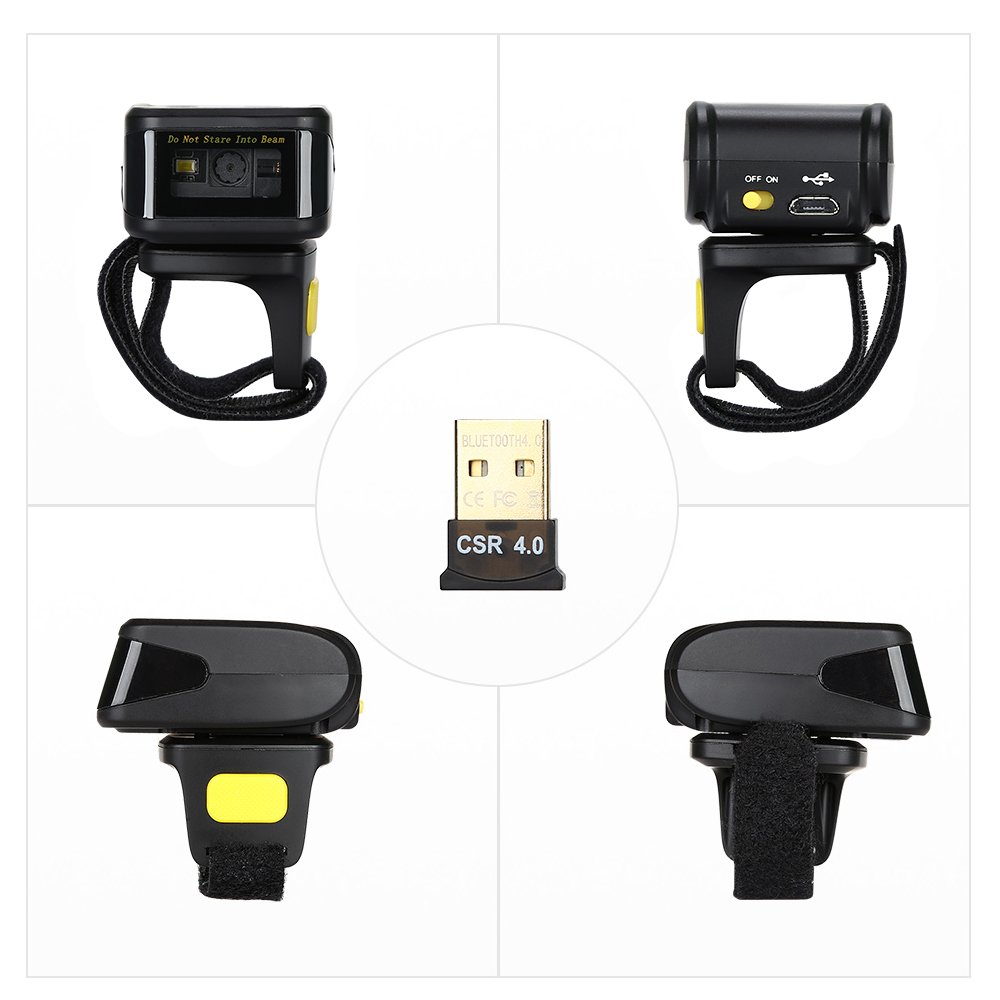 Eyoyo Ring 1D 2D QR-Barcode-Scanner, tragbarer drahtloser Finger-Mini-Barcode-Leser Kompatibel mit Windows, Mac OS, Android 4.0+, iOS-Unterstützung Scannen Sie QR PDF417 DataMatrix auf Bildschirm
