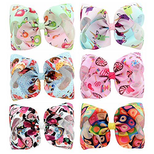 6 Pcs 8 Inch Large Colorful Bow Hairpin Girls Bows with Clip Hair Bows (Style 7)