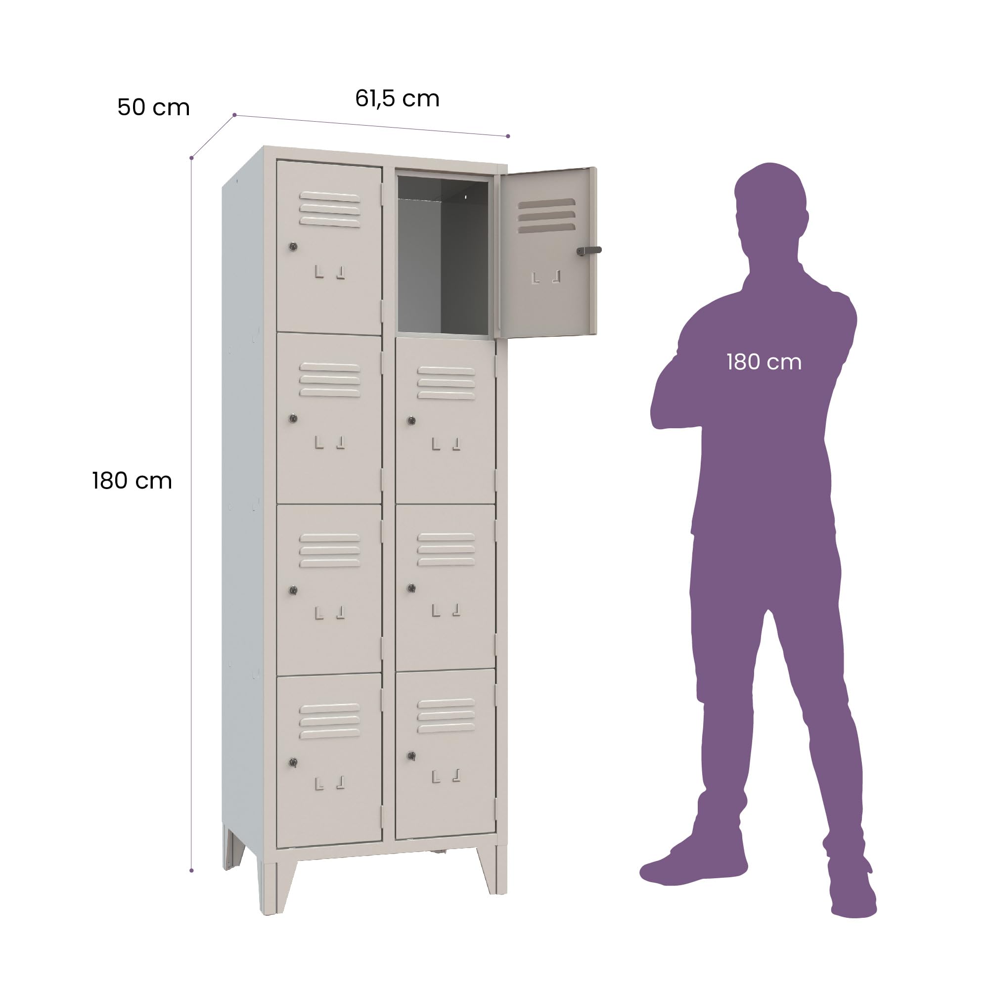 XLOCKERS Armadio Casellario in Metallo per Ufficio, Scuola, Palestra - 8 Posti Salvaspazio con Serratura e Chiave, Made in Italy, Grigio RAL 7035, 61,5x50x180 cm