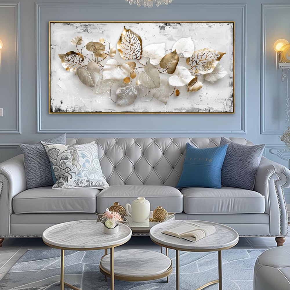 Wall Art Leaf Modern Botanical Artwork Canvas Painting for Living Room Bedroom Dining Room Home Office Decor 20"x40" with Framed