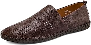 Men's Genuine Leather Loafer Shoes Slip On Soft Walking Shoes Perforated Driving Shoes