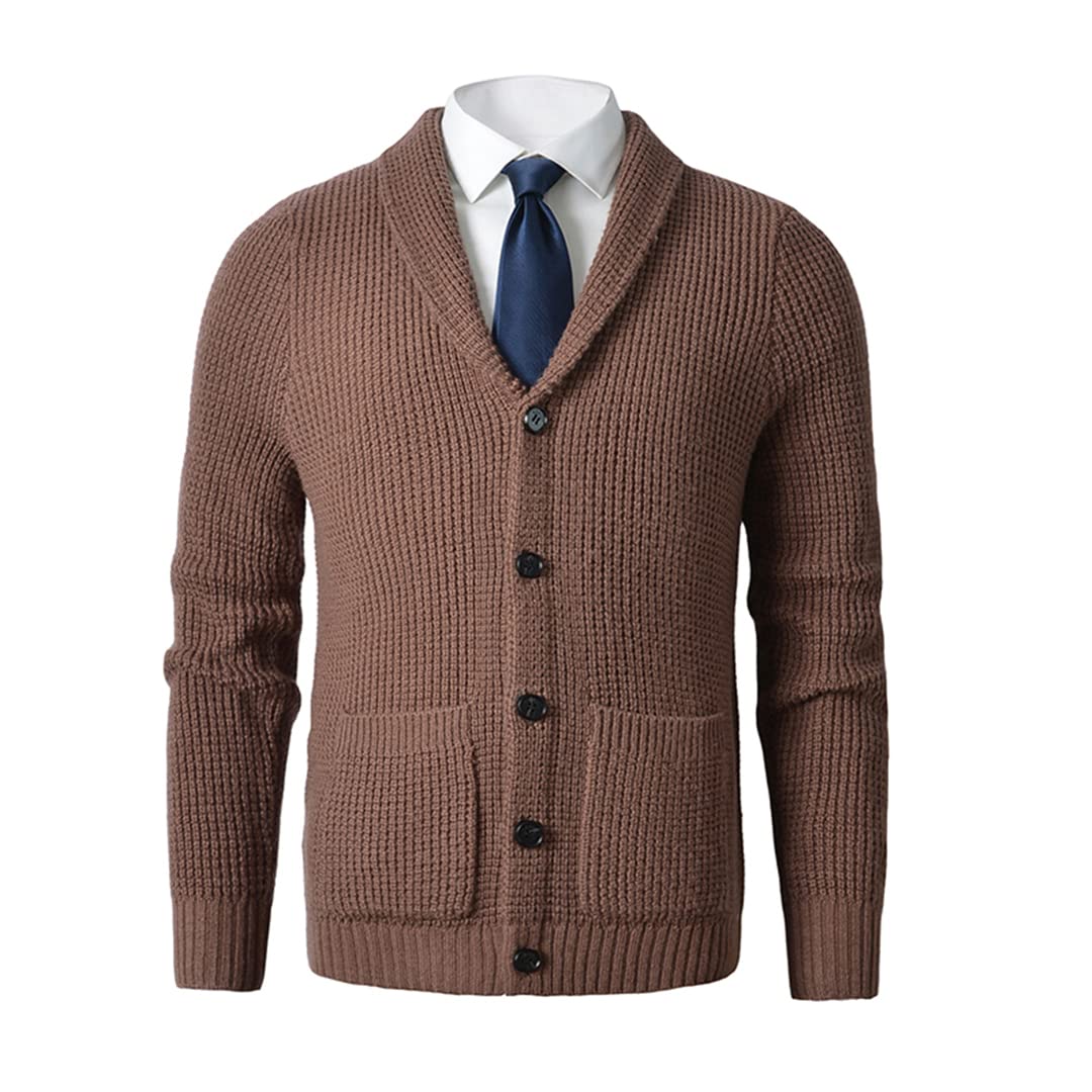 Vogrtcc Suéter de lana con botones de punto Slim Fit con bolsillo para hombre