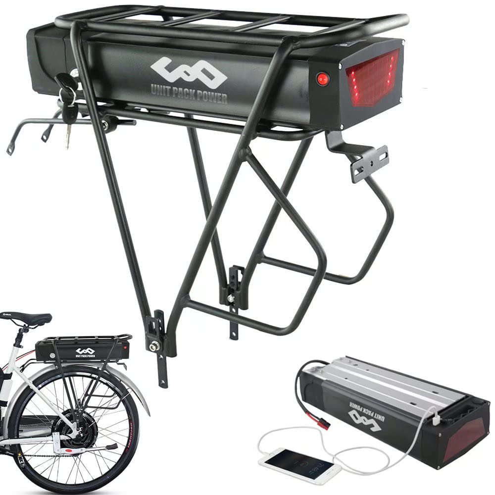 (2-7 Days Delivery)Ebike Battery 48V 36V 52V Rear Rack Battery with Taillight, Fat Tire Mountain Bicycle Lithium lon Batteries Pack with Luggage Hanger and Charger for 250W 350W 500W 750W 1000W Motor