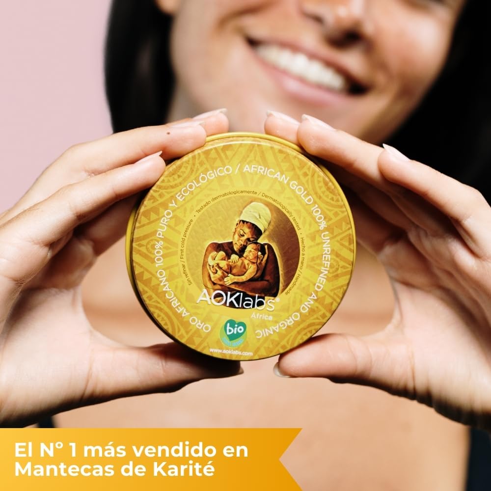 AOKlabs - Oro Africano | SIN REFINAR, PURO, ECOLÓGICO | Manteca de Karité 100% Natural | HIDRATANTE Y REGENERATIVO | Cuidado Integral Piel | CARA CUERPO Y CABELLO | (200 ml)