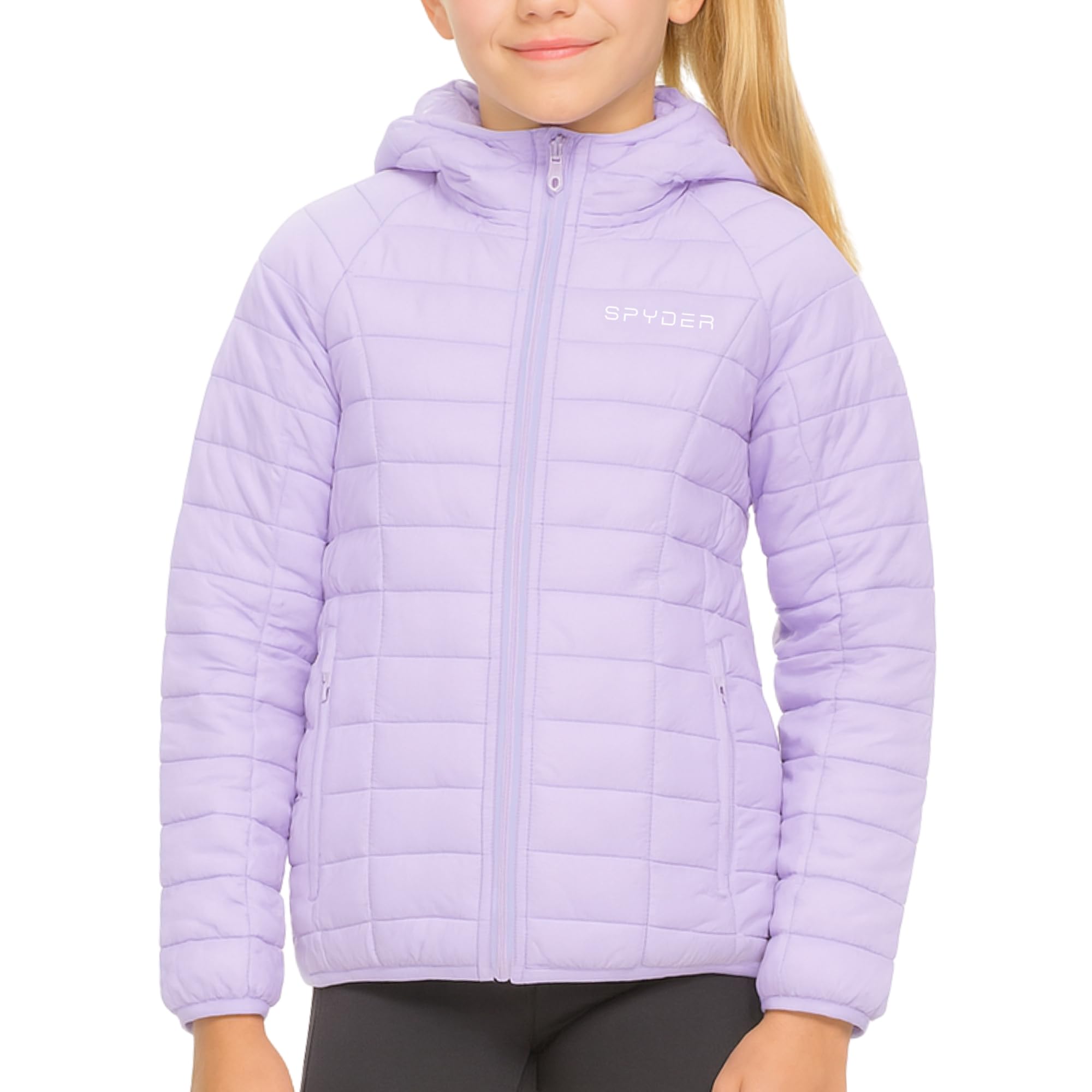 Spyder Girls Puffer Jacket with Hood Packable, Girls Winter Coats, Lightweight Ski Snow Outerwear