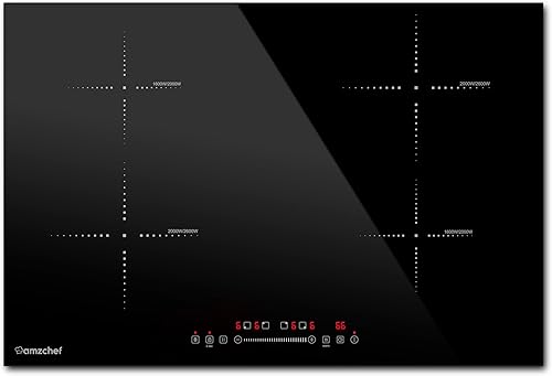 AMZCHEF Estufa eléctrica de 30 pulgadas con 4 quemadores BOOST, placa de inducción de 220 V-240 V7200 W, 9 niveles de control de estufa mediante