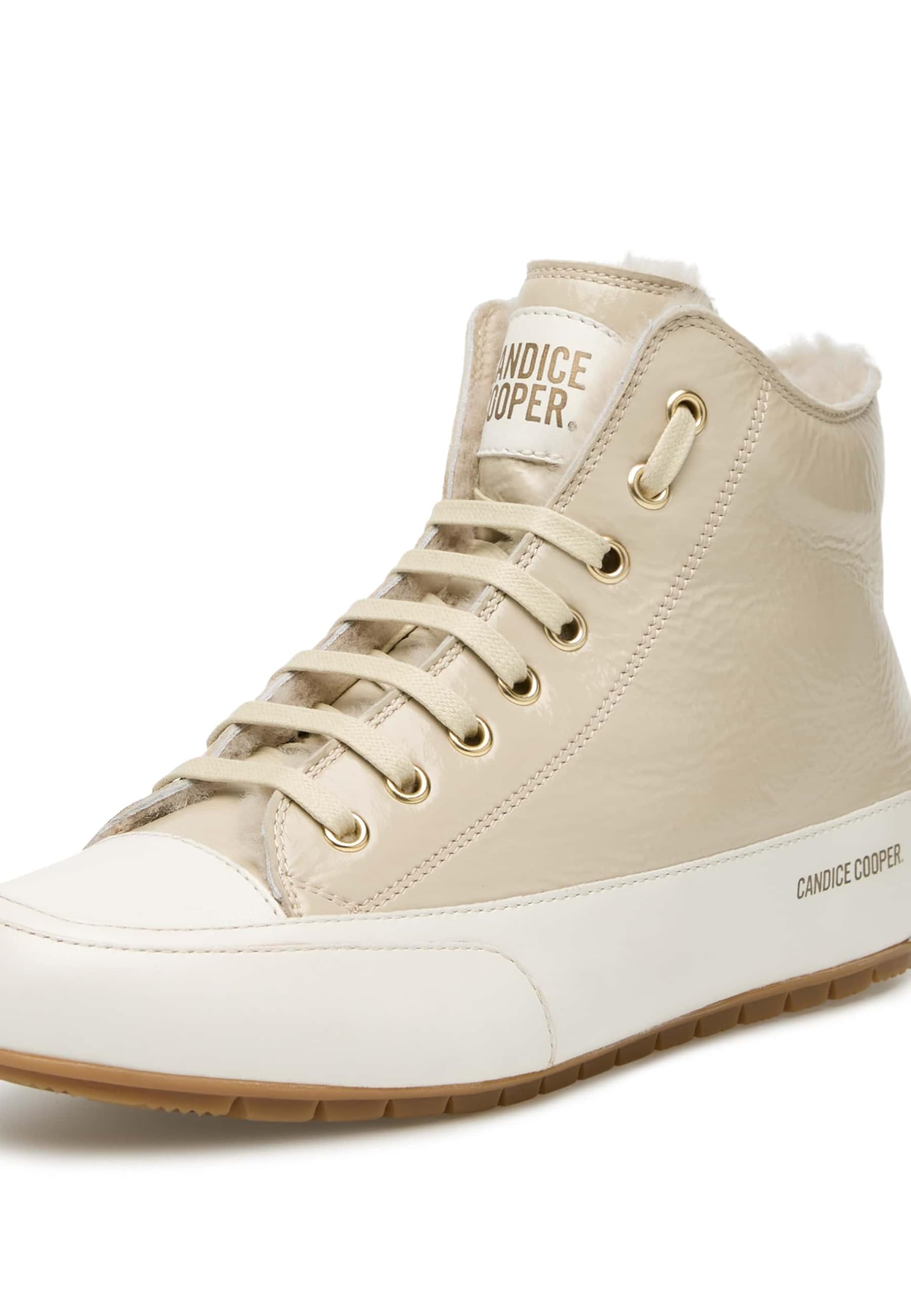 Candice Cooper Femme Plus Fur Tamponato Calf/Crackled Patent Leather Ice-Ecru' Plat Oxford
