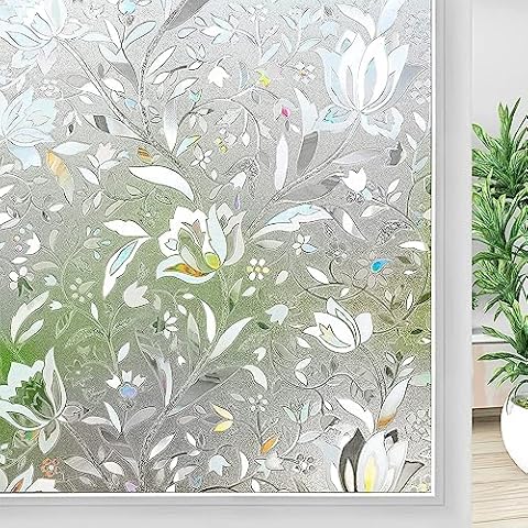 Window Privacy Film - Rainbow Frosted Window Film, 3D Decorative Glass Frosting Film, Stained Glass Decals - Non-Adhesive Static Cling Sticker for Windows Cover