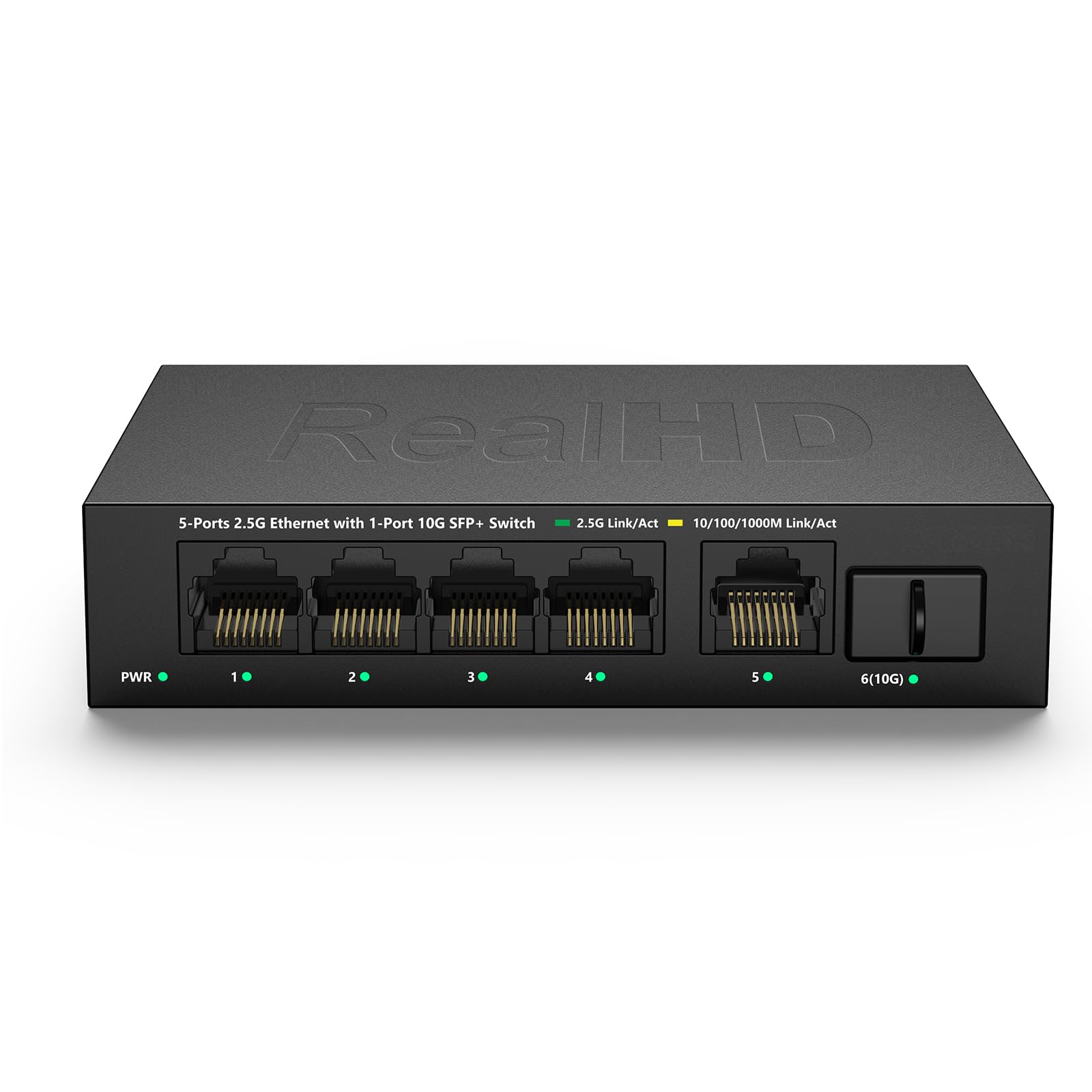 5 Port 2.5Gb Ethernet Switch Unmanaged Network Switch Ethernet Splitter | 5 x 2.5 Gigabit | 1 x 10G SFP+ | Multigig Switch 10-100-1000Mbps | 45G Bandwidth | Fanless Metal Internet Switch