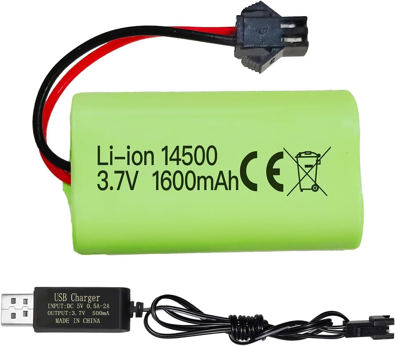 YUNIQUE GREEN-CLEAN-POWER Akumulator litowo-jonowy 3,7 V 1600 mAh ze złączem SM-2P + kabel USB - kompatybilny z samochodami RC 9962 8837 i samochodami inżynieryjnymi