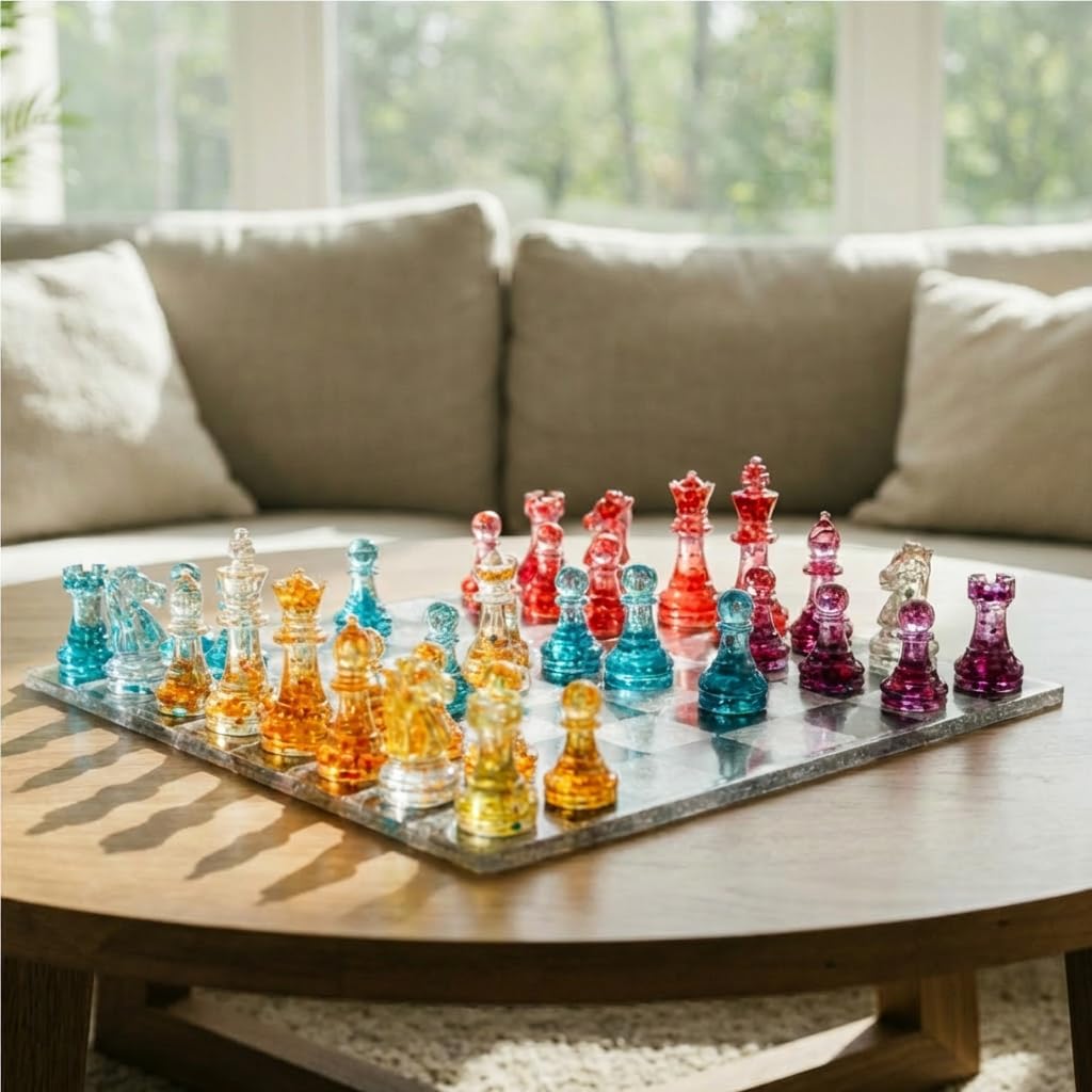 Chess Mold Set, Resiners Chess Molds for Resin Casting with Full Size 3D Silicone Chess Checkers & Chess Board, Epoxy Silicone Resin Molds for Family Party Board Games (Checkers & Chess Board)