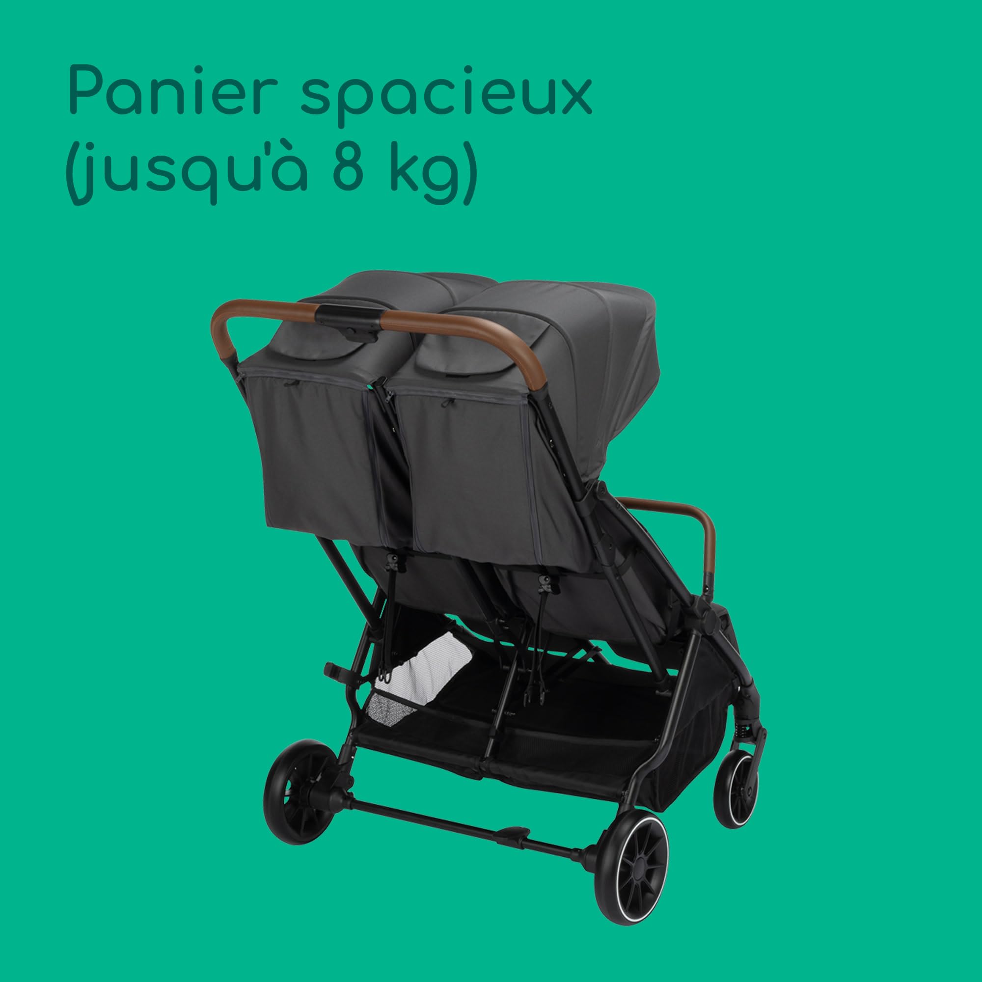 Bebeconfort Mane, Poussette Double, 0+ à 22 kg, Pliage Automatique, Inclinable À Plat, Arceau Pivotable, Harnais 5 Points, Fenêtre En Filet, Housse De Pluie, Sac De Courses (8 kg), Mineral Graphite