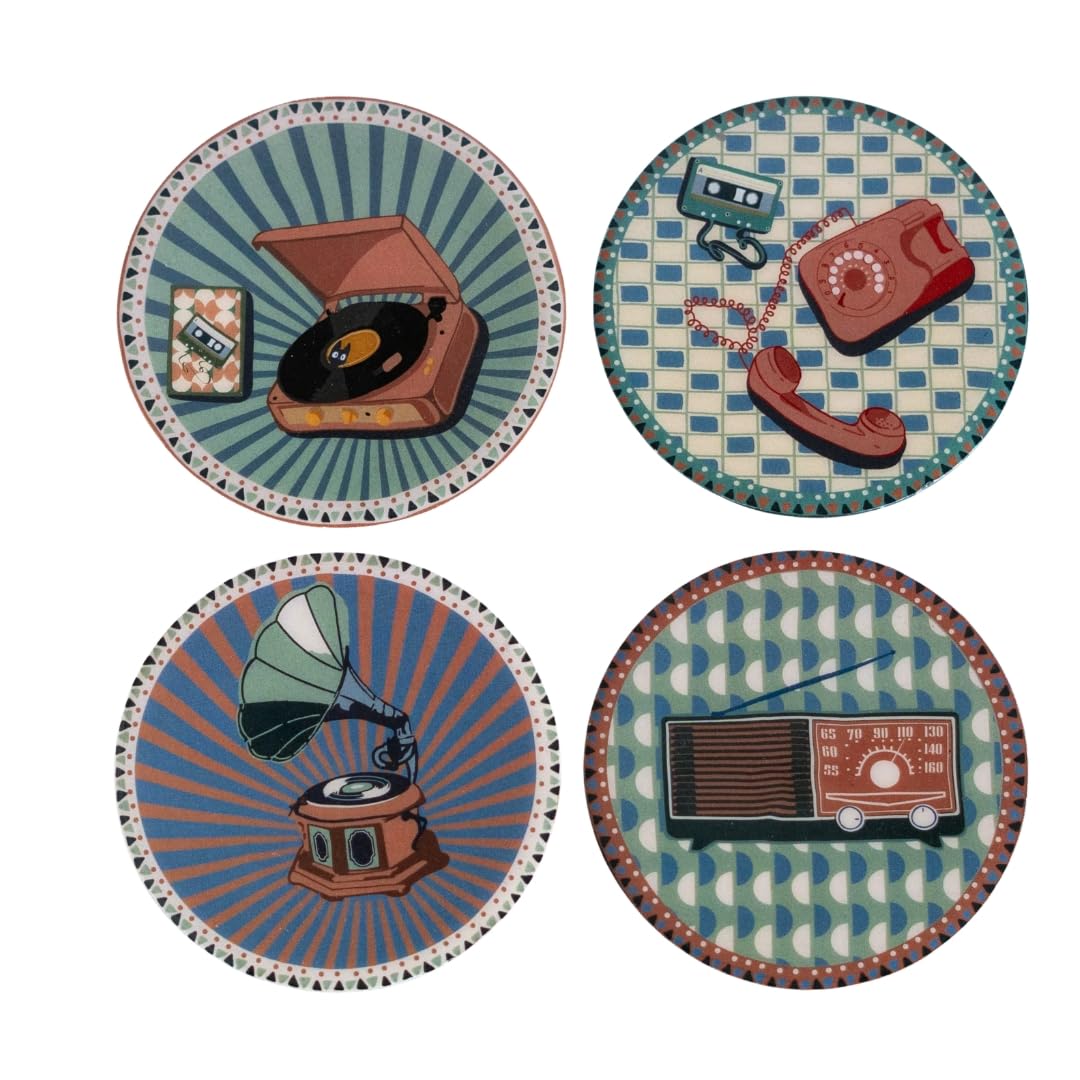 The Wishing Chair Analog Edit Metal Coasters Set of 4 | Vintage Retro Drink Coasters for Table | Durable Heat Resistant Coaster Set | Anti-Slip Table Protection | 10 cm-image-43
