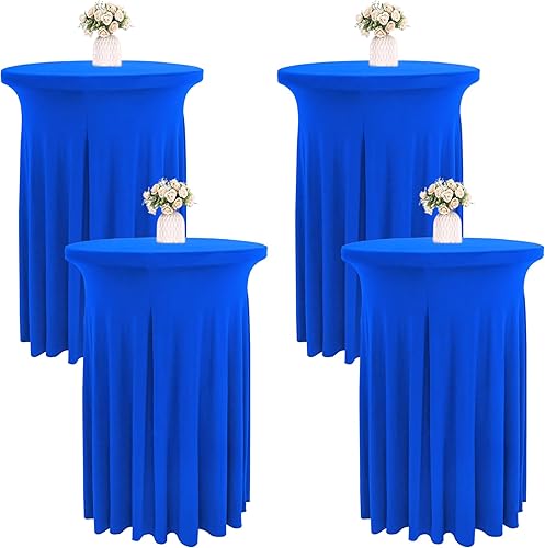 Paquete de 4 faldas redondas de elastano de 32 x 43 pulgadas, fundas de elastano para mesa de cóctel con cortinas onduladas, mantel de cóctel