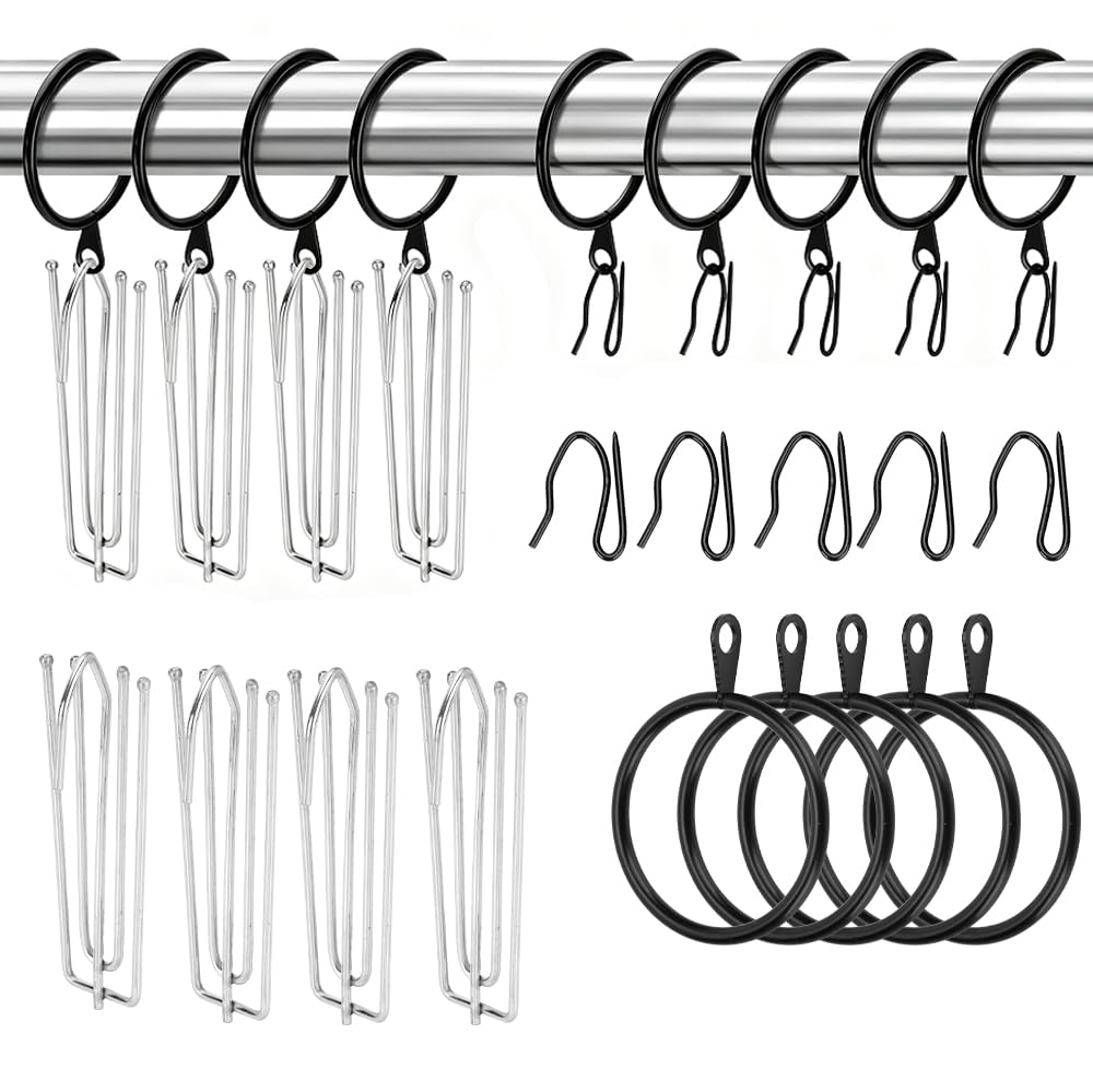 WeeGoo 180 Pcs Black Curtain Ring and Hook, 30mm Metal Drapery Hanging Ring