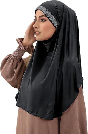 Hijab Scarf for Women Rhinestones Instant Hijab 2-in-1 Niqab Khimar Muslim Head Scarf Shawl for Eid Ramadan Prayer