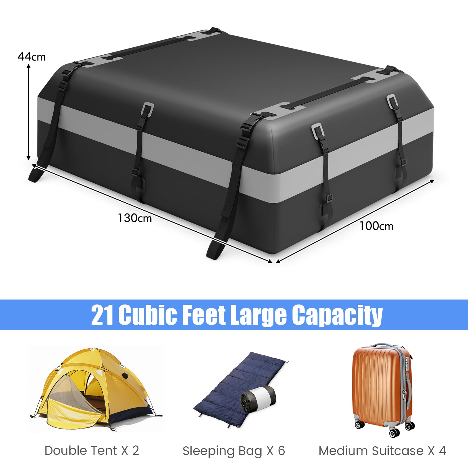 FANTASK 600L Dachbox für Auto, große Dachtasche mit 6 Türhaken, Zahlenschloss, Rutschfester Matte & Tragetasche, Dachkoffer wasserdicht, Faltbare Dachboxen für Autos, Vans, SUVs (Grau)