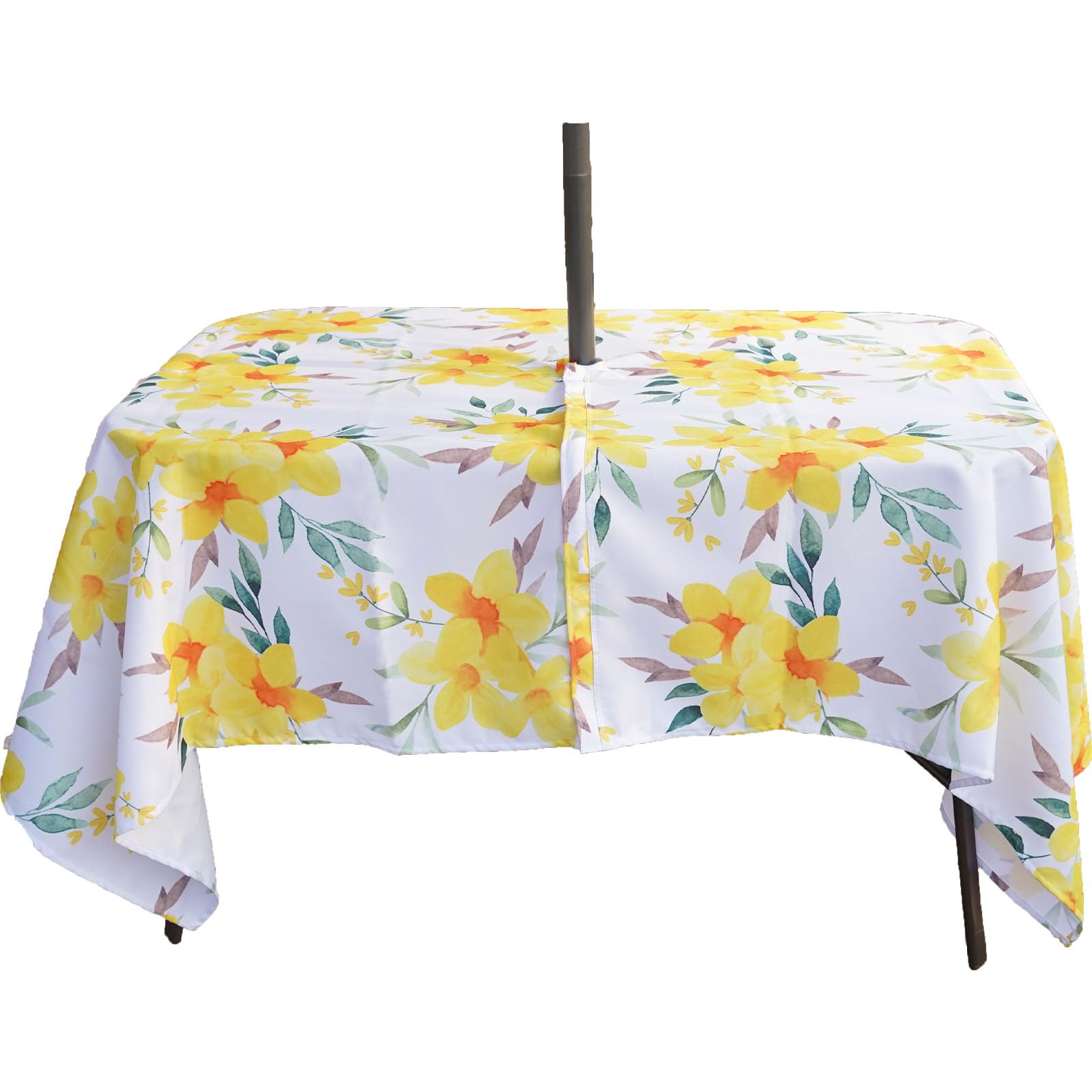 Eternal Beauty 152x213cm Recatngle Yellow Flower Indoor Outdoor Splashproof Tablecloth with Umbrella Hole and Zipper for Patio Garden Party and BBQ (60"x84")