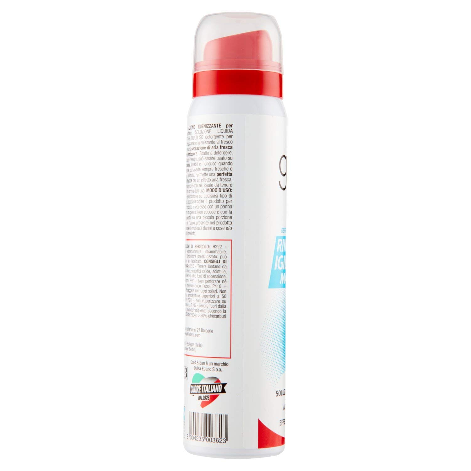 Good & San Mask, Spray Igienizzante Rinfrescante Mascherine, Disinfettante per Mascherina, Contiene Alcool al 75%, Azzurro, al Profumo di Menta, 100 ml