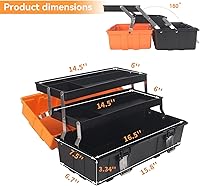 Vista 2 de Caja de herramientas organizadora de 16.5 pulgadas de 3 capas de plástico con mango portátil, perfecta para el hogar, oficina, maletero del coche