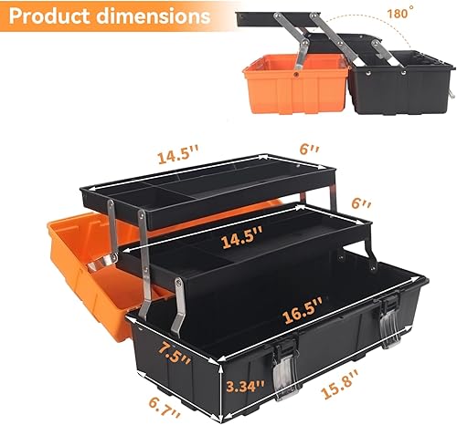 Miniatura 2 de Caja de herramientas organizadora de 16.5 pulgadas de 3 capas de plástico con mango portátil, perfecta para el hogar, oficina, maletero del coche,
