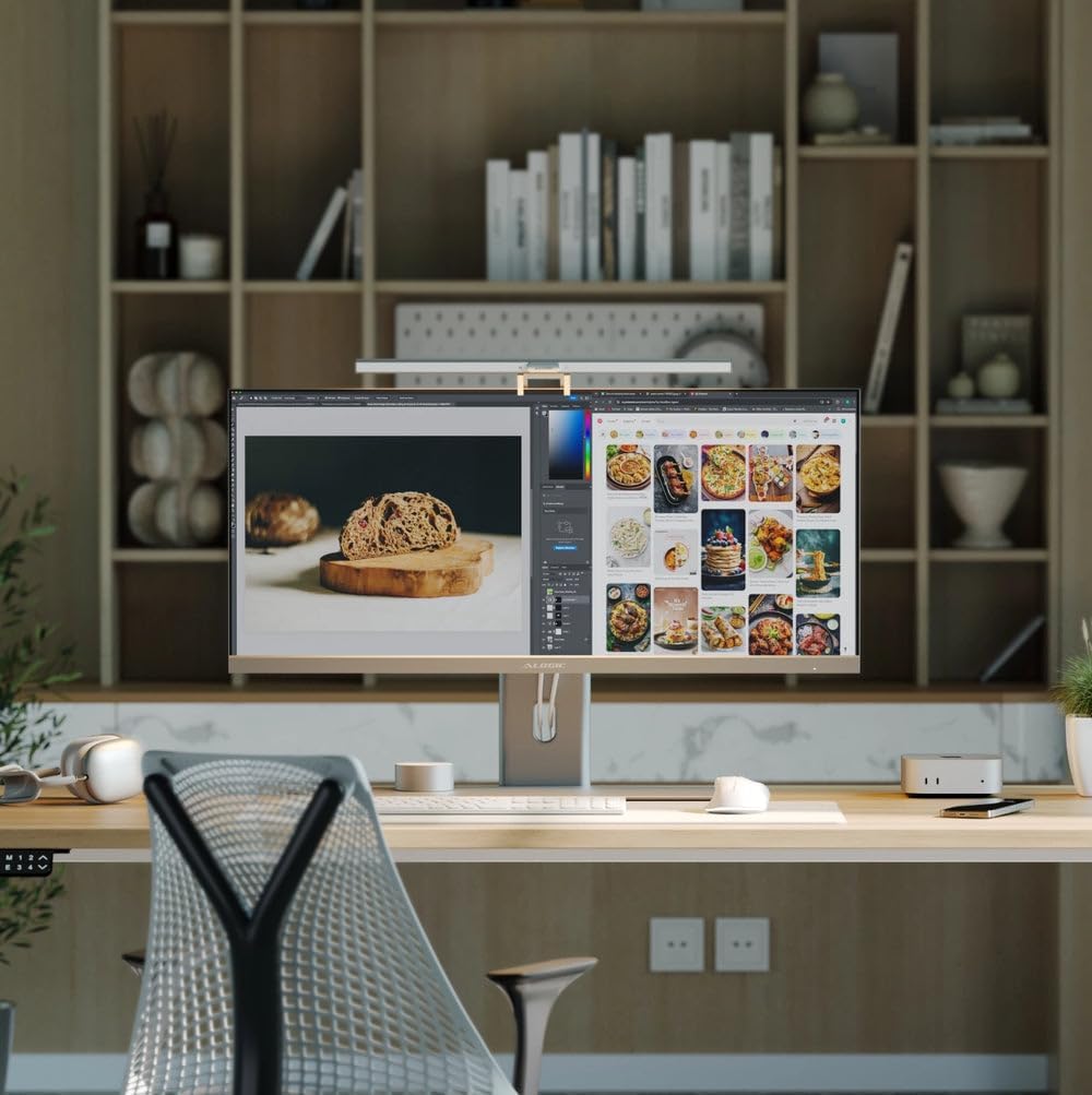 ALOGIC Illuminate Light Bar mounted on a monitor in a workspace