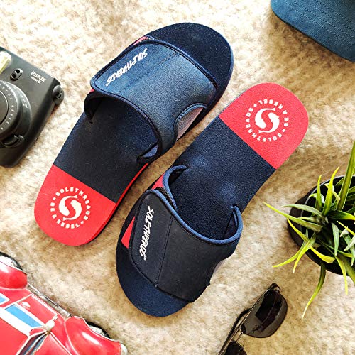 SOLETHREADS FREEWAY Slides Velcro Adjustable Strap Cushioned Footbed Comfy Slippers Flip Flops for Men