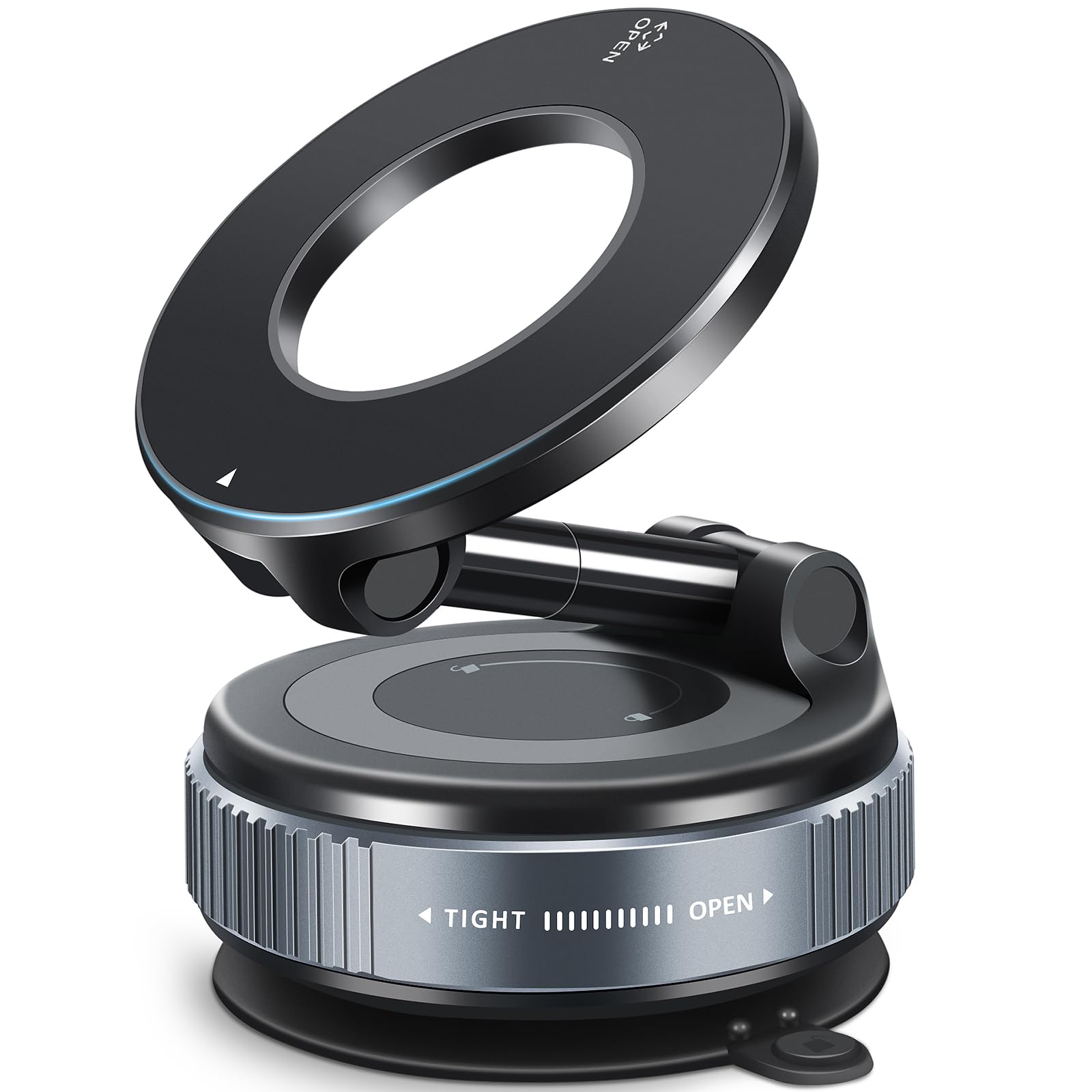 Galundge Vacuum Suction Magnetic Phone Holder, 2025 Upgraded Foldable Retractable Suction Cup Car Phone Mount for Magsafe, 360° Adjustable Magnetic Phone Stand for Cars/Gyms/Mirrors/Smooth Surface