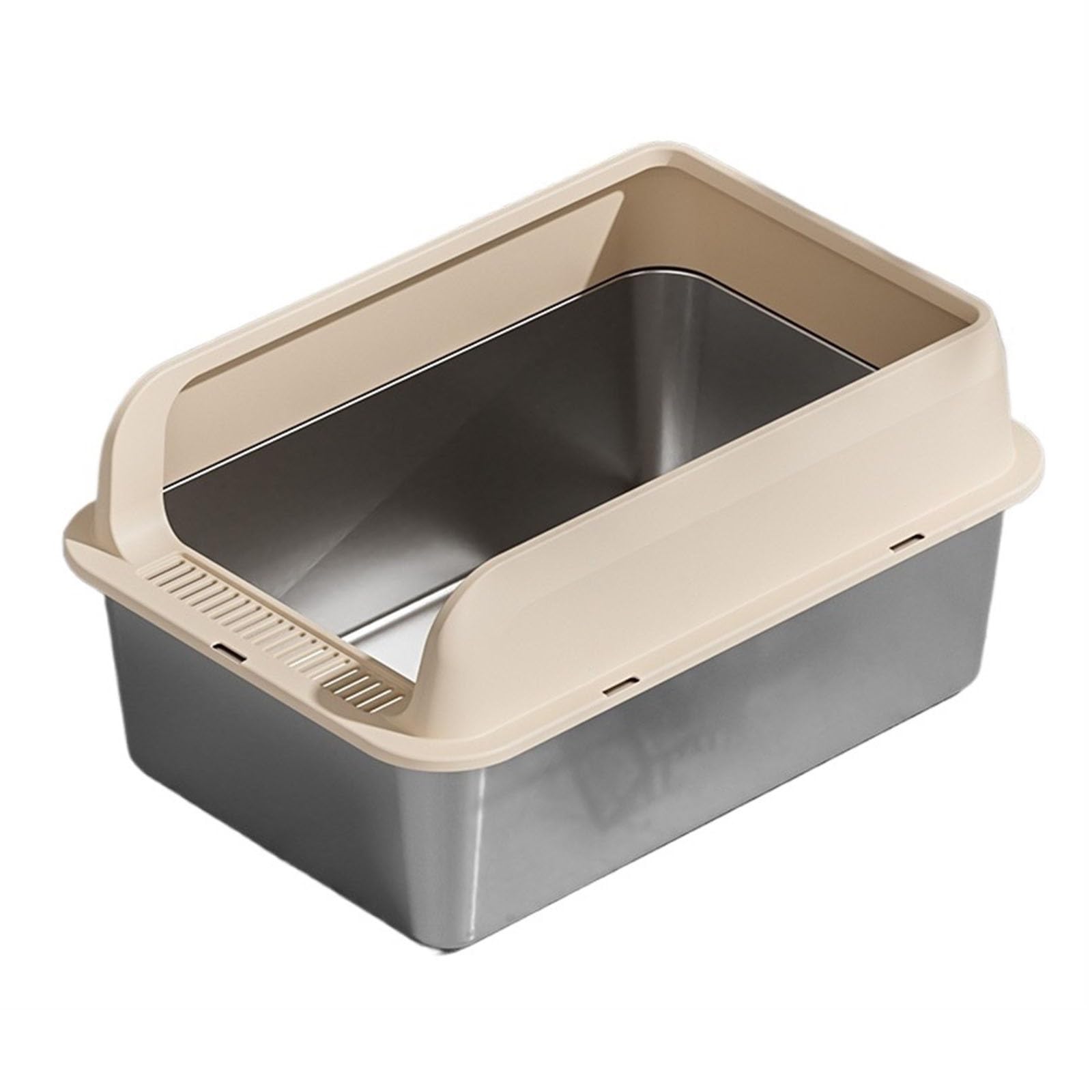 Solo para perros y gatos Arenero para gatos de acero inoxidable, gran arena de metal para conejos, antioxidante, superficie lisa antiadherente, 23,62" L x 17,72" W 9,84" H Para interiores (Khaki)