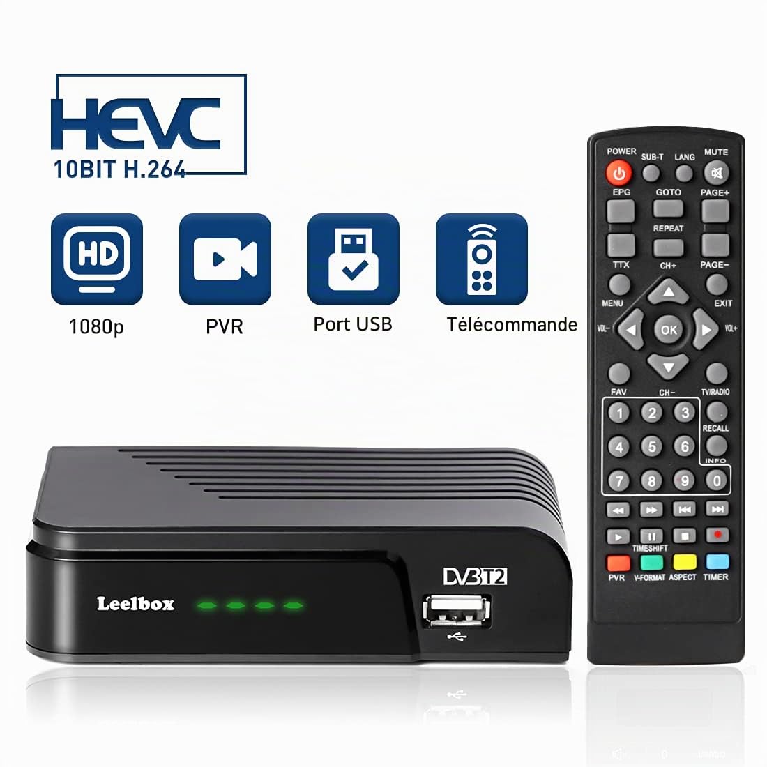 Décodeur TNT Full HD -DVB-T2, Tuner TNT Leelbox decodeur TNT HD pour TV Compatible HEVC264-1080p /3D /H.264 /Dolby/MPEG-2/4 / LCN【Noir】