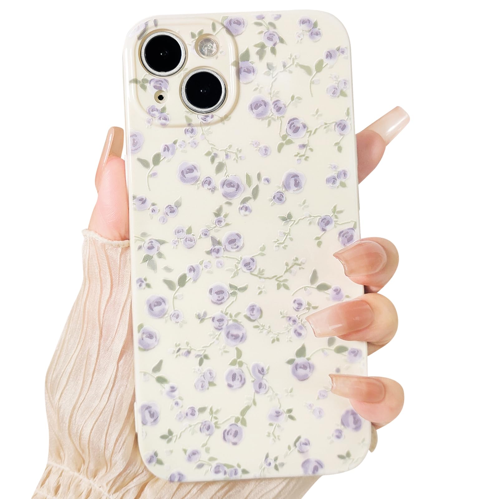 NITITOP Compatible with iPhone 13 Case Cute Flower for Women Girls Floral Rose Design Vintage Shockproof Soft Girly Slim TPU Fashion Protective Phone