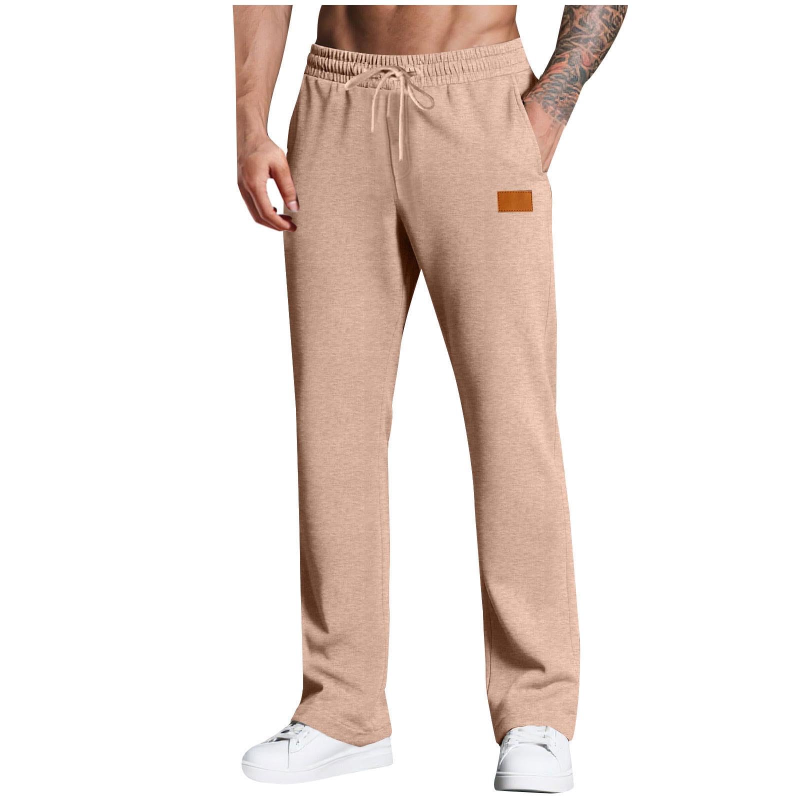Mens Sweatpants Baggy Open Bottom Straight Leg Casual Pant Elastic Waist Workout Athletic Joggers Pockets Sweat Pants