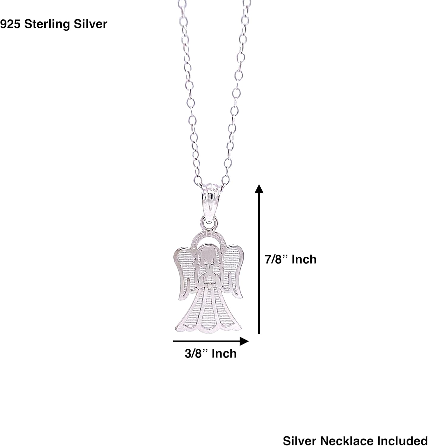 Charm America - Silver Angel Pendant Necklace- 925 Sterling Silver- Silver Adjustable Necklace 16"-18" - Image 3
