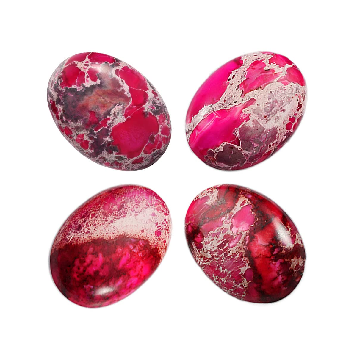 Nupuyai 4pcs Rose Red Oval Stone Flatback Cabochons for Jewelry Making DIY Charms Sea Sediment Jasper, 22x30mm