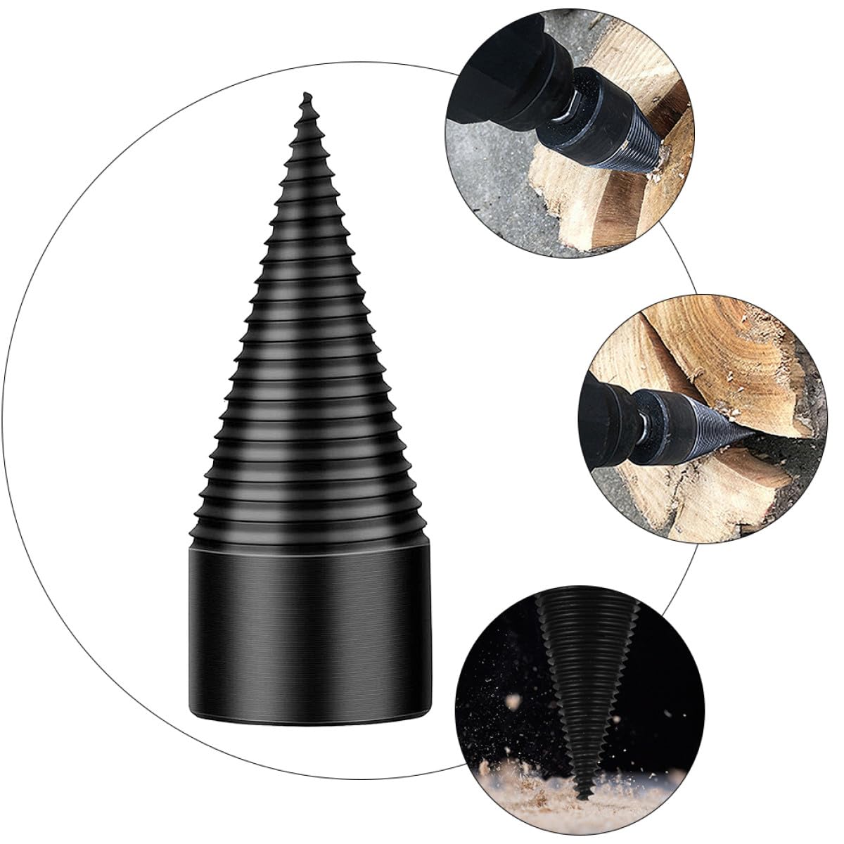Vaguelly Foret à Fendre le Bois Outil Robuste en Acier Noir 32mm pour Travailler le Bois Réduit les Erreurs et Prévient le Glissement pour Fendeuse de Bûches Électrique