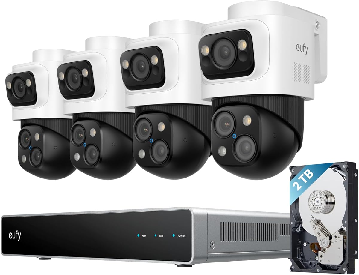 4K NVR System S4 Max, 4-Cam, 2TB HDD, PoE Wired | 24/7 Recording, Triple Lens Bullet-PTZ Cam, 360° PTZ, Up to 16CH, Cross-Cam Tracking, 8× Auto Zoom, Smart Video Search